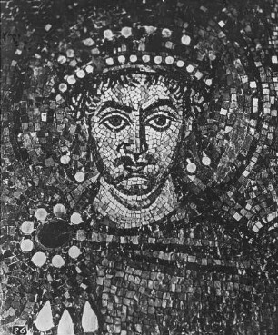 Ravenna, S. Vitale, Kaiser Justinian und sein Gefolge, Kopf des Kaisers