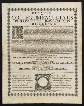 Decanus Et Collegium Facultatis Philosophicae Universitatis Tubingensis Lect. Sal.
