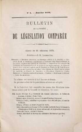 Bulletin de la Société de Législation Comparée, 8. 1878/79 (1879)