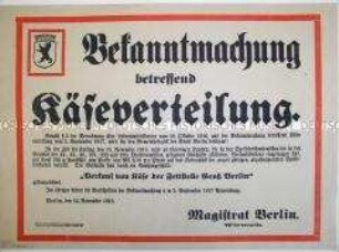 Bekanntmachung zur Regulierung der Verteilung von Käse
