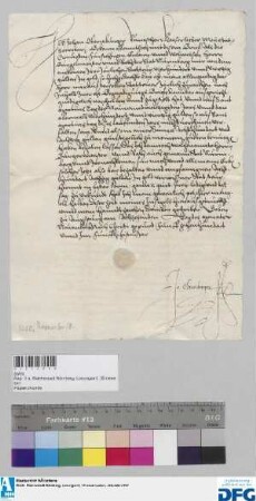 Johann Obernburger, kaiserlicher Sekretär, stellt der Stadt Nürnberg Quittung aus über 440 fl. ihm vom Kaiser Karl V. verschriebene Stadtsteuer.