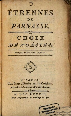 Étrennes Du Parnasse : Choix De Poesies, [3]