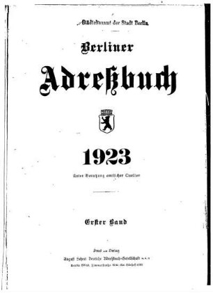 Berliner Adreßbuch 1923 Erster Band