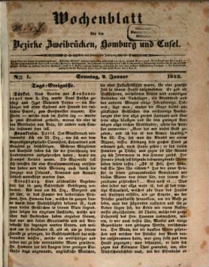 Wochenblatt für die Bezirke Zweibrücken, Homburg und Cusel. 1842, 1842