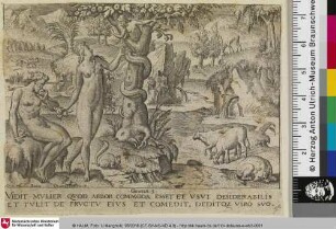 [Adam und Eva essen von der verbotenen Frucht; Adam et Ève mangeant du fruit défendu]
