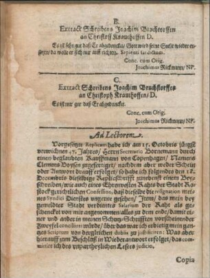 B. Extract Schreibens Joachim Bruchtorffen an Christoff Krauthoffen D.