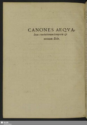 Canones Aequalium revolutionum temporis & motuum Solis