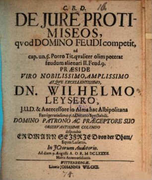 De iure protimiseos, quod domino feudi competit