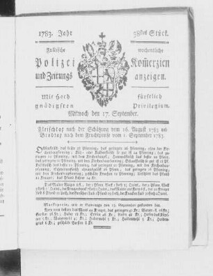 38tes Stück., Ausgabe vom 17. September 1783