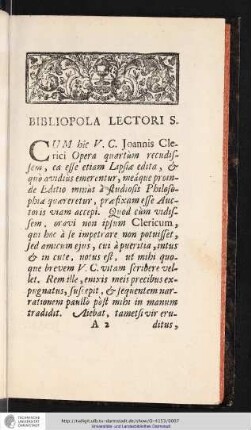 Vita et Opera ad annum MDCCXI