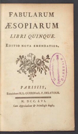 Fabularum Aesopiarum Libri Quinque