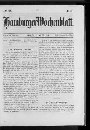 Nr. 25 1860. Hamburger Wochenblatt.