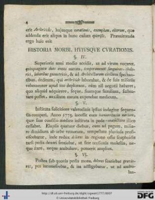Historia Morbi, Huiusque Curationis.