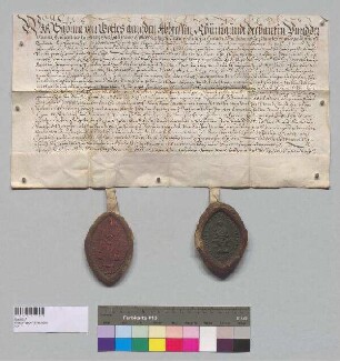 Äbitissin Sabina, Dekanin Kunigunda und der Konvent von Kloster Frauenchiemsee schließen eine Gebetsverbrüderung mit Kloster Seeon. S1: Abt Paul v. Kl. Seeon, S2: Konvent v. Kl. Seeon