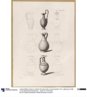 Vorbilder für Fabrikanten und Handwerker. Teil 1, Abteilung 2, Blatt 3: Drei griechische keramische Gefäße aus der Sammlung Hamilton im British Museum