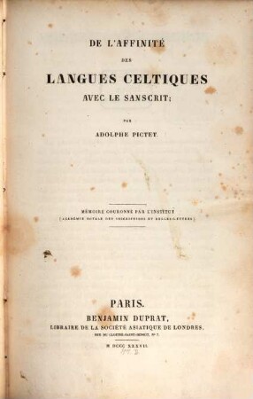 De l'Affinité des langues Celtiques avec le Sanscrit