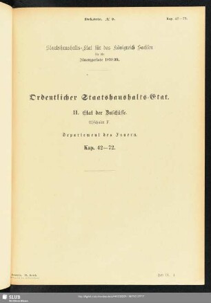 II. Etat der Zuschüsse. Abschnitt F. Departement des Innern. Kap. 42-72