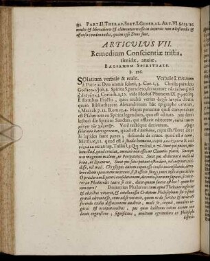 Articulus VII. Remedium Conscientiæ tristis, timidæ, anxiæ, Balsamum Spirituale.