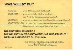 Propagandaflugblatt der FDJ Sachsen mit Mitgliederwerbung