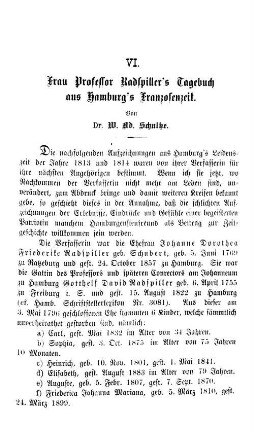Frau Professor Radspiller's Tagebuch aus Hamburg's Franzosenzeit.