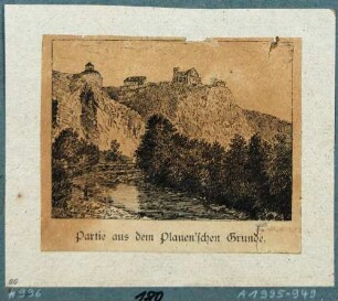 Blick aus dem Plauenschen Grund mit der Weißeritz auf die Begerburg in Dölzschen bei Dresden