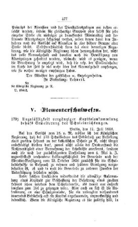 Unzulässigkeit vorgängiger Kapitalansammlung behufs Erweiterung der Schuleinrichtungen : [V. Elementarschulwesen]