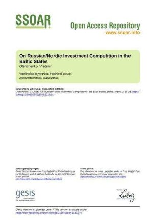 On Russian/Nordic Investment Competition in the Baltic States