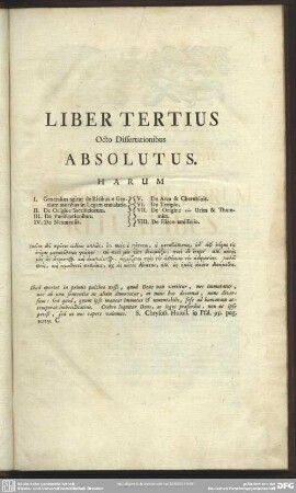 Liber Tertius Octo Dissertationibus Absolutus
