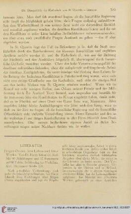 Literatur / Nekrologe / Personalien / Sammlungen / Ausstellungen / Forschungen / Sitzungsberichte / Wettbewerbe / Briefe an die Redaktion