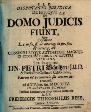 Disp. iur. de his quae in domo iudicis fiunt