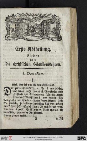 Erste Abtheilung: Lieder ueber die christlichen Glaubenslehren