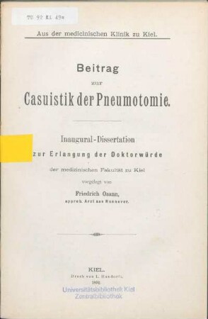 Beitrag zur Casuistik der Pneumotomie
