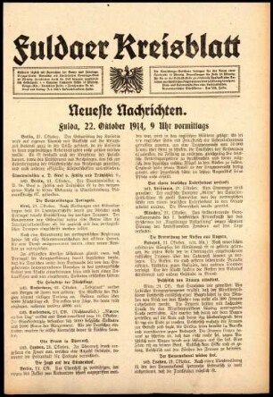 Erste Ausgabe vom Donnerstag, den 22. Oktober 1914.