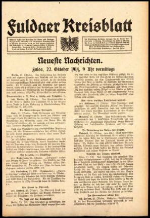 Erste Ausgabe vom Donnerstag, den 22. Oktober 1914.