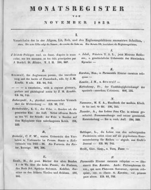 Monatsregister vom November 1839