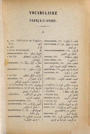 Vocabulaire français-arabe : donnant la traduction de plus de 20,000 mots français = Kitāb al- Mufradāt ad-durrīya fi 'l-luġatain al-faransawīya wa-'l-'arabīya