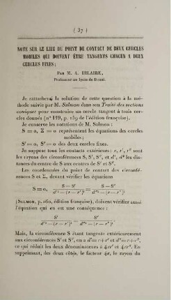 Note sur le lieu du point de contact de deux cercles mobiles qui doivent ètre tangents chacun a deux cercles fixes.