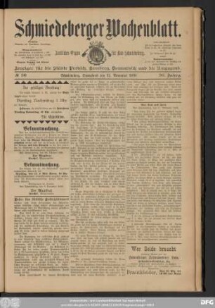 Schmiedeberger Wochenblatt, No 90 Schmiedeberg, Sonnabend den 12. November 1898