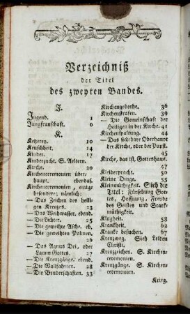Verzeichniß der Titel des zweyten Bandes.