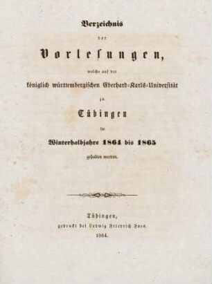 Vorlesungsverzeichnis 1864/65