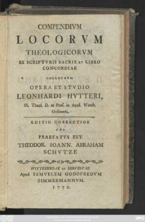 Compendivm Locorvm Theologicorvm : Ex Scriptvris Sacris & Libro Concordiae Collectvm