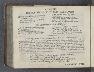 LXXXIII. Interitus spiritualis Babylonis. The destruction of spirituall Babylon. Een Engel verkondight op nieuw den val van de groote Babylon.