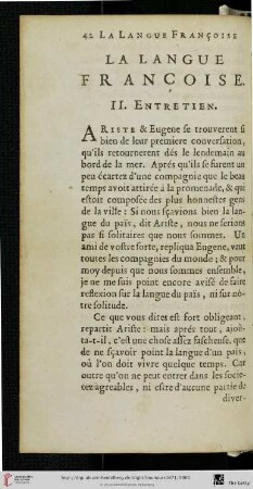 II. Entretien: La langue Françoise