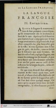 II. Entretien: La langue Françoise