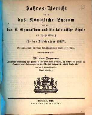 Jahres-Bericht. 1869/70 (1870)