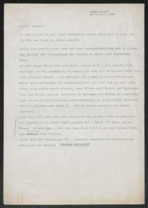 Brief von Gerhart Hauptmann an Fritz Klimsch
