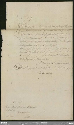 Eigenh. Brief von Philipp Joseph von Rehfues an August Wilhelm von Schlegel, Bonn, 28.11.1822