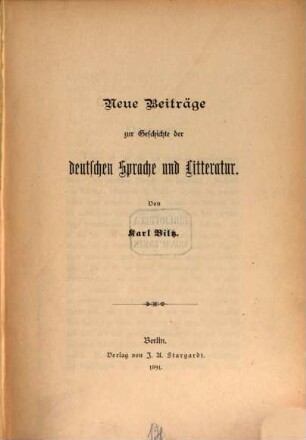 Neue Beiträge zur Geschichte der deutschen Sprache und Litteratur