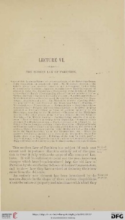 Lecture VI. The modern law of partition