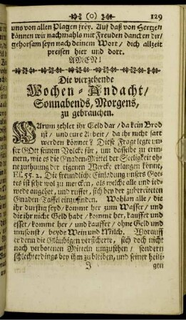 Die vierzehende Wochen-Andacht, Sonnabends, Morgens, zu gebrauchen.